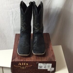 Alfa Black Leather Cowboy Boots